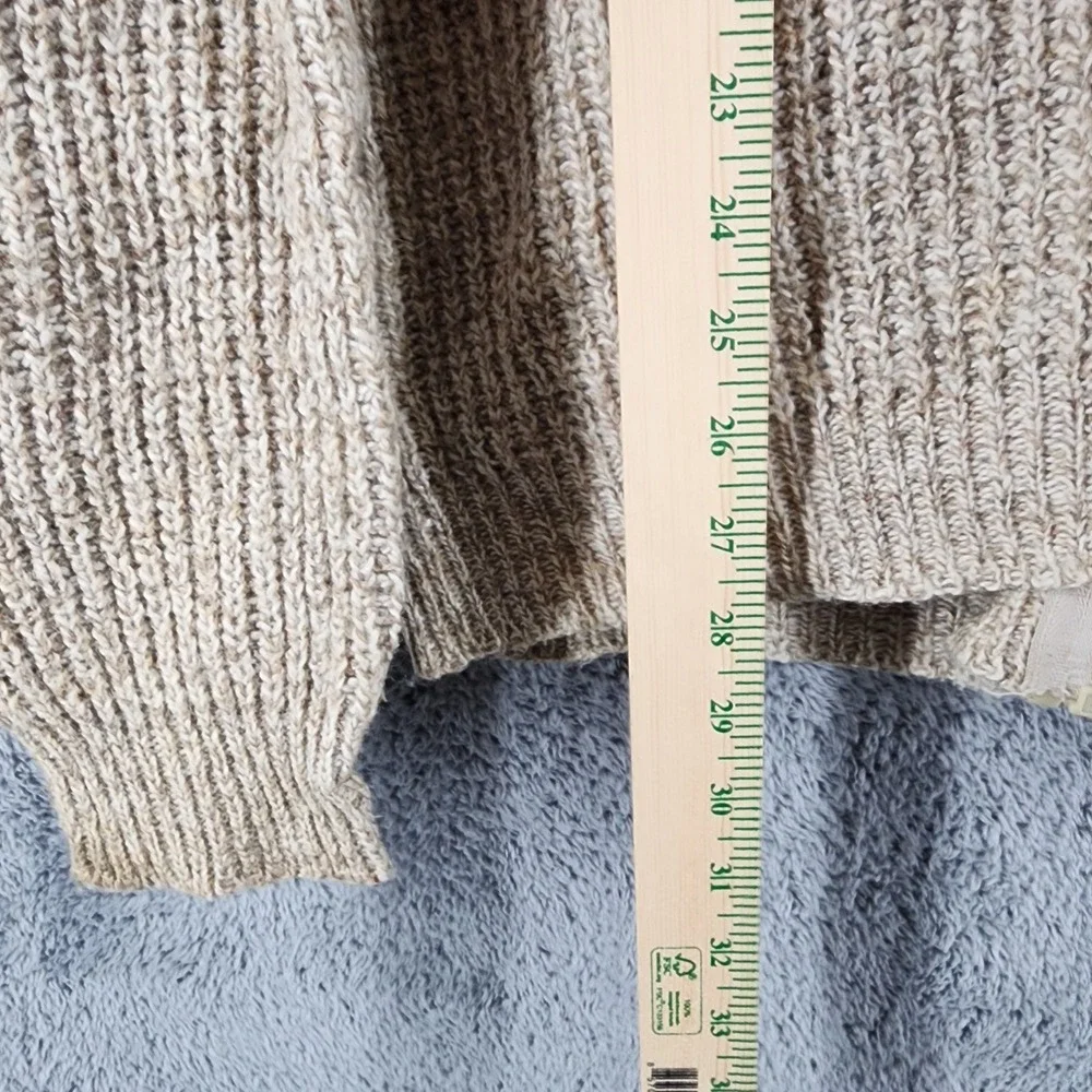 Orvis Sweater Mens L Tan Wool Blend Full Zip Elbow Patch Made in USA 90s Vintage